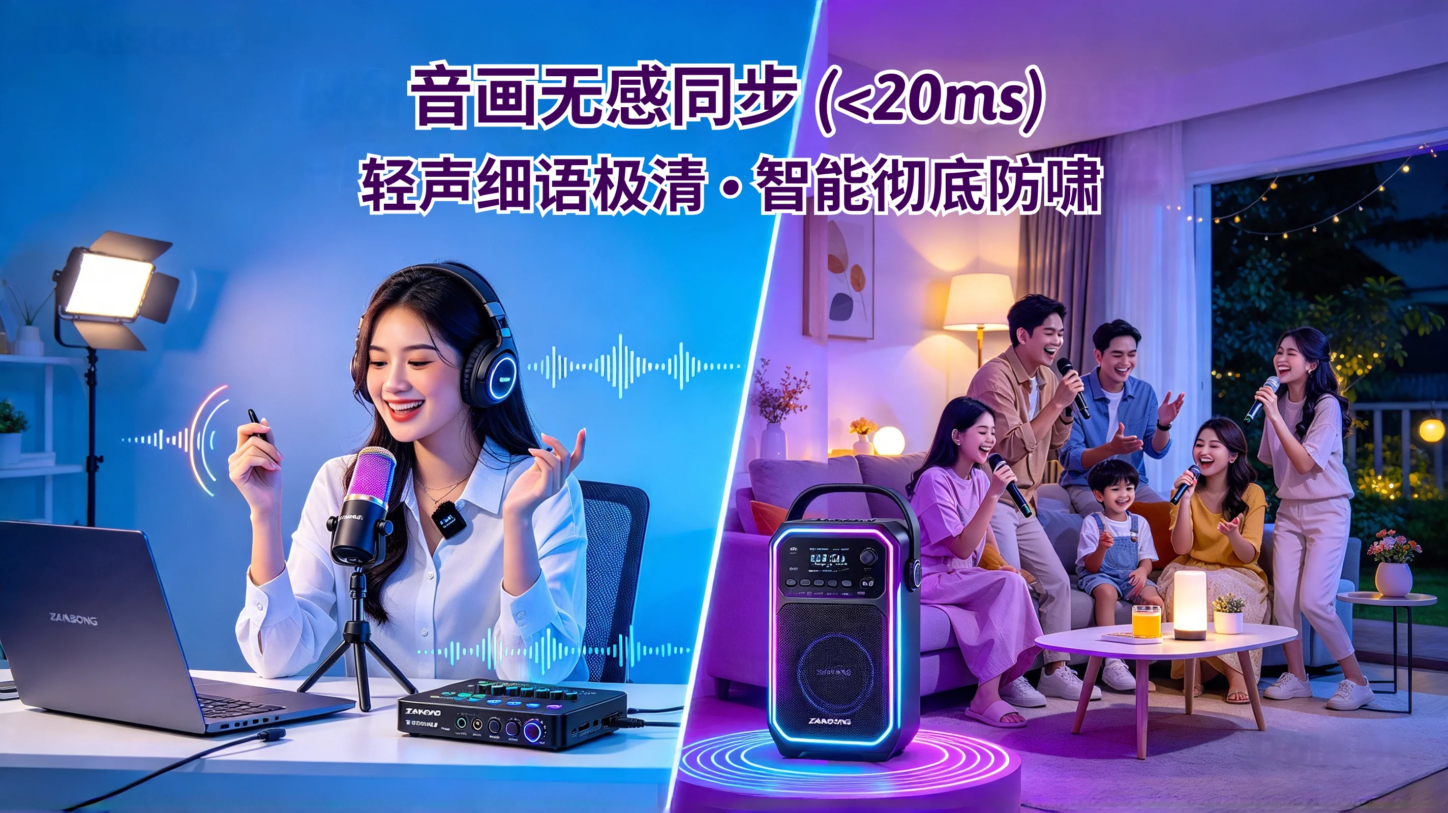 音画无感同步(<20ms)• 轻声细语极清 • 智能彻底防啸